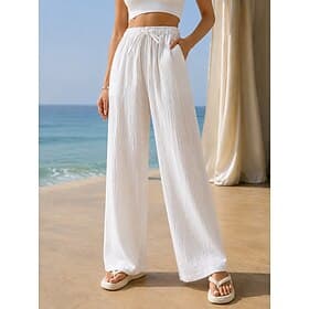 Women's Wide Leg Casual Pants Vacation Fashion Full Length High Waist Home Indoor Outdoor Black White Green Khaki Summer Spring Fall