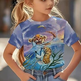 Boys' 3D Graphic Tiger T shirt Tee Short Sleeve 3D Print Summer Spring Sports Fashion Streetwear Kids 5-12 Years Crew Neck Casual Daily Outdoor Regular Fit