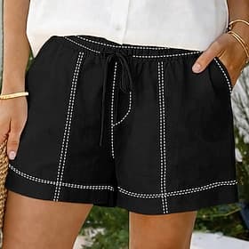 Women's Shorts Summer Shorts Beach Shorts Vacation Fashion Casual Daily Short High Waist Solid Color Plain Drawstring Patchwork Elastic Waistband Comfort Soft