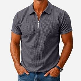 Men's Cooling Ice Silk Seersucker Polo Textured Casual Holiday Turndown Short Sleeve Fashion Basic Plain Buttons Cooling Spring  Summer Blue Black White Gray C thumbnail 2