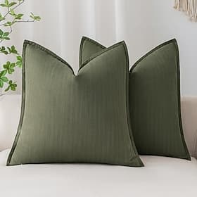Tencel Linen Herringbone Throw Pillow Cover, Luxury Square Cushion Case for Sofa Couch Bed, Breathable Flax Pillowsham