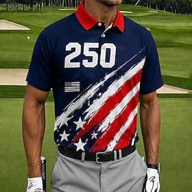 4 juli 2026 250e Voor heren Amerikaanse Amerikaanse vlag Golf Sport Poloshirts Korte mouw Poloshirt Overhemden met kraag Casual Sportkleding 3D-afdrukken Knop thumbnail 5