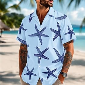 Men's Starfish Summer Hawaiian Shirt Tropical Shirts Aloha Shirt Short Sleeve Hawaiian Daily Beach Vacation Wear Summer Spring Turndown 3D Print Button Up Shir
