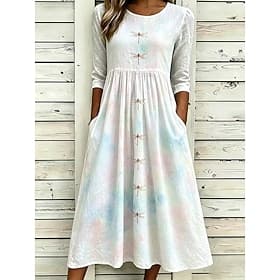 Per donna Abito Midi Abito a Tubino Vacanza Casual Boho Quotidiano Abito Estivo Abito Primaverile Vestibilità regolare Floreale Grafico Manica Corta Girocollo thumbnail 7