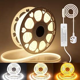 AC220V COB LED Strip CCT Tunable 3000K-6000K 16.4-98.4FT Waterproof IP65 Switch control of color change LED Tape Lights 480LEDs/m Dotless for Bedroom Kitchen I
