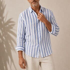 Men's Linen Striped Shirt – Long Sleeve Button-Up for Summer Vacation