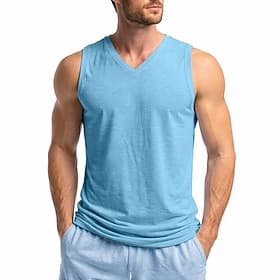 Men's Linen Tank Top Sleeveless Shirt Sleeveless V Neck Summer Plain Fashion Basic Bohemian Slim Soft Casual Beach Vacation Black White Blue Top Tee for Men