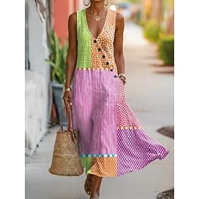 Mujer Vestido Midi Vestido de verano Vestido informal Vestido de una línea Elegante Vacaciones Playa Festivos Ajuste regular Graphic Geométrico Sin Mangas Esco