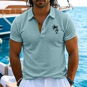 Men's Polo Shirts Cooling Ice Silk Seersucker Polo Casual Work Lapel Short Sleeve Basic Modern Plain Textured Jacquard Buttons Summer Blue Black White Gray Pol