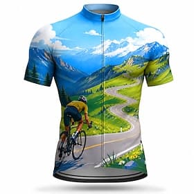 Voor heren Uitslagbescherming Wielrenshirt Landschap Korte mouw Fietsen Shirt Kleding Bovenlichaam met 3 achterzakken UV-bestendig Sneldrogend Met zakken Rits