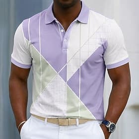 Per uomo Geometrico Polo Manica Corta Magliette polo Camicie con Colletto Casual Athleisure Stampa 3D Bottoni Tessuto retato traspirante Primavera Estate Blu