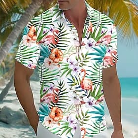 Men's Floral Flamingo Tropical Plants Summer Hawaiian Shirt Tropical Shirts Aloha Shirt Short Sleeve Hawaiian Daily Beach Vacation Wear Summer Spring Turndown