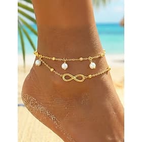 Women's Bohemian Infinity Anklet with Pearl Beads, Layered Chain Beach Jewelry for Ladies, Summer Festival and Vacation Accessories