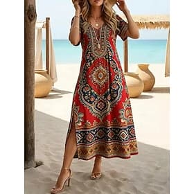 Women's Midi Dress Shift Dress Sundress T Shirt Dress Tee Dress Summer Dress Vacation Casual Boho Beach Party Holiday Regular Fit Graphic Paisley Short Sleeve