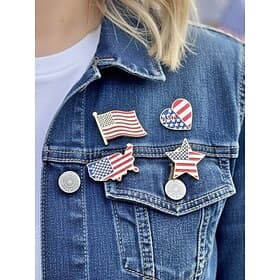 Women's USA Independence Day Alloy Pins Set – Multi-Style Patriotic Pins, Stars, Flags, Heart, Map, 7.4 Designs for Holiday, Party, and Festival Wear