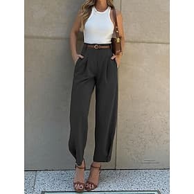 Women's Dress Pants Casual Pants Straight-Leg Trousers Fashion Streetwear Casual Full Length High Waist Plain Pocket Comfy Soft Comfortable Inelastic Outdoor V