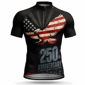 America's 250th Anniversary Men's Rash Guard Cycling Jersey Flag Short Sleeve Bike Jersey Top with 3 Rear Pockets UV Resistant Quick Dry With Pockets Front Zip