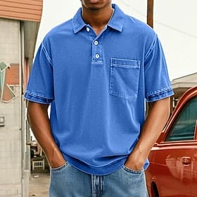 Men's Polo Shirts Golf Shirt Casual Sports Classic Short Sleeve Fashion Cool Plain Pocket Buttons Summer Spring Fall Regular Fit Purple Navy Blue Brown Light