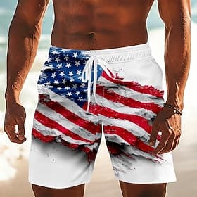4 juli 2026 250e Voor heren Amerikaanse vlag Lange zwembroeken Badpakken Zwembroeken Boardshorts Medium Taille Vaderlandslievend Dagelijks Feestdagen Zijzakken