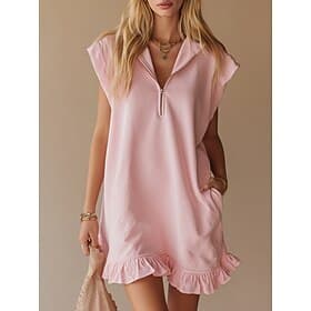 Women's Mini Dress Shift Dress A Line Dress Summer Dress Casual Daily Loose Fit Plain Short Sleeve V Neck Black Pink Wine Brown Summer