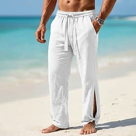 Homme Pantalons en Lin Pantalons Pantalon d'été Pantalons Amples Pantalons de Plage Cordon de serrage Taille Élastique Jambe Droite Uni Confort Respirant Longu thumbnail 4