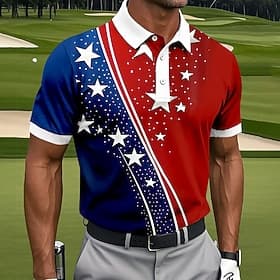 American Independence Day Men's American US Flag Sports Polo Shirts Short Sleeve Polo Shirts Collared Shirts Casual Athleisure Daily Wear 3D Print Buttons Spri