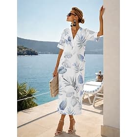 Per donna Abito Midi Abito Camicia Vestito Estivo Abito Vintage Abito Formale Elegante Vacanza Vintage Manica al gomito Casa Lavoro Spiaggia Vestibilità regola thumbnail 2