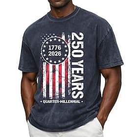 4 juli 2026 250e Voor heren Amerikaanse vlag Acid Wash-shirt Zwaargewicht T-shirt Korte mouw T-shirt DTG Strakke ronde hals Overhemd Vaderlandslievend Straat F thumbnail 3