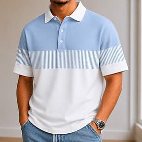 Men's Color Block Geometic Polo Shirts Short Sleeve Polo Shirts Collared Shirts Casual School Athleisure Wear to work Holiday 3D Print Buttons Breathable Mesh