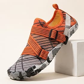 Men's Orange Quick-Dry Water Shoes Lightweight Barefoot Aqua Sneakers Breathable Non-Slip Outdoor Footwear for Water Activities, Swimming, Beach Walking, River