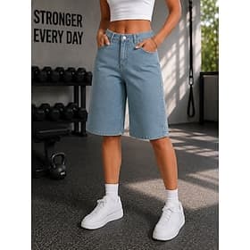 Per donna Jeans Pantaloncini Burmuda Moda Lunghezza al ginocchio Vita Alta Classico Comodità Formale Nero Blu chiaro Grigio Estate Primavera thumbnail 3