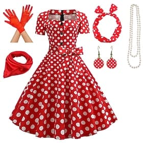 1950s Retro Vintage Rockabilly Swing Dress Flare Dress Polka dots Fancy Dress Women's Party / Evening Bachelorette Party Adults' Dress Gloves Earrings thumbnail 2