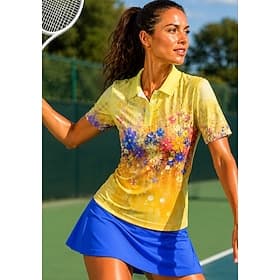 Dames Flora Sportshirt Wandelen poloshirt Tennisshirt Tennis T-shirt Korte mouw Bloemig Knop UPF50 UV-bestendig Hoge Elasticiteit Vochtregelerend Ademend Volle thumbnail 5