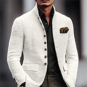 Men's Blazer Jacket Casual Business Work Vintage Neutral Spring Fall Terylene Solid Color Single Breasted Blazer White