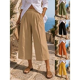 Women's Capri Pants Wide Leg Vacation Casual Capris High Waist Jacinth Black Yellow Khaki Summer