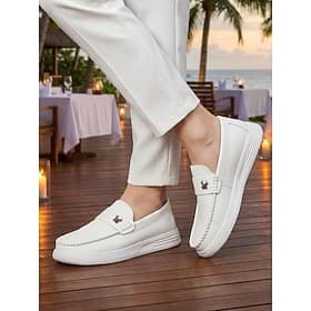 Men's White Slip-On Loafers - Lightweight Comfort Casual Dress Shoes - Elegant Resort Evenings Footwear for Vacation Dinners, Seaside Parties and Smart Casual