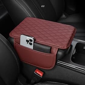 All-Season Car Armrest Heightening Pad, Faux Leather Armrest Cushion Equipped With Side Storage Bag, Multifunctional Auto Interior Decor  Organizer, Wear-Resis