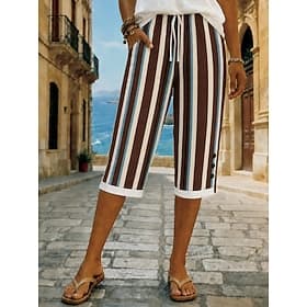 Dame Shorts i bomullslin Capri-bukser Leggings Avskårede bukser Ferie Årgang kystbestemorstil Knelengde Medium Midje Blomstret Grafisk Abstrakt Trykt mønster S