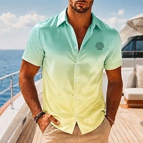 Voor heren Overgangskleur Kokospalm Tropische planten Satijnen overhemd Hawaiiaanse shirts Aloha-shirt Korte mouw Hawaii Dagelijks Vakantie Zomer Lente Strijki thumbnail 6