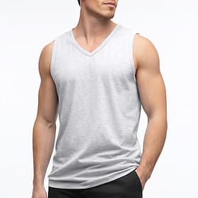 Men's Tank Sleeveless V Neck Summer Solid Color Casual / Sporty Slim Daily Home Black White Light Green Top Tee for Men