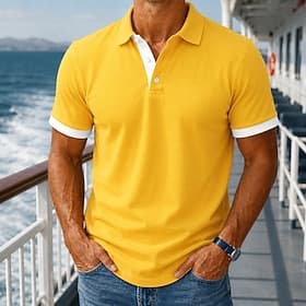 Homme Polo Occasionnel Travail Revers Manche Courte Basique Moderne Uni Poids Léger Boutons Printemps  Été Bleu Bleu Clair Blanche Jaune Rouge Bordeaux Orange
