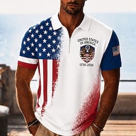 4 luglio 2026 250° Per uomo Bandiera Americana Polo con zip Manica Corta Magliette polo Camicie con Colletto Casual Abbigliamento da sera Abbigliamento da fest thumbnail 2
