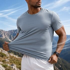 Voor heren T-shirt Korte mouw Strakke ronde hals Zomer Lente Effen Casual Sportschoenen Snel Drogend Slank Casual Dagelijks Sport Licht Blauw Zwart Wit Top T-s thumbnail 2
