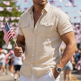 Men's Shirt Summer Shirt Button Down Shirt Beach Shirt Cotton Linen Shirt Solid Color Casual Outdoor Black White Navy Blue Khaki Short Sleeve Turndown Summer S