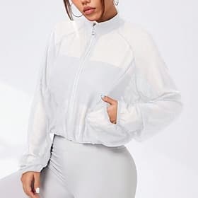 Women's Solid Colored Workout Shirt Tennis Sports Jacket Long Sleeve Zipper Pocket Quick Dry Lightweight Moisture Wicking Breathable Tennis Golf Running Standi