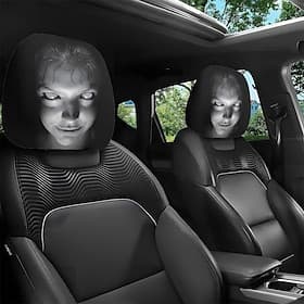 2/4 pezzi divertenti copri poggiatesta per auto con design a faccia inquietante, scherzo scioccante per i sedili anteriori, regalo di Halloween o scherzo, copr thumbnail 2