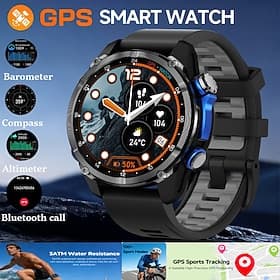 GPS Smart Watch for Men with Bluetooth Call, Rugged Outdoor Military Watch with Compass Barometer Altimeter, 3ATM Waterproof, 100 Sports Modes, 6-Satellite Pre