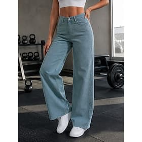 Per donna Jeans Gamba larga Chinos Pantaloni Larghi Moda Lunghezza intera Vita Alta Nero Blu chiaro Grigio Primavera thumbnail 4