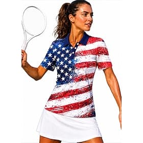 Amerika's 250e verjaardag Dames Amerikaans / VS. Nationale vlag Sportshirt Wandelen poloshirt Tennisshirt Tennis T-shirt Korte mouw Bloemig Knop UPF50 UV-beste thumbnail 2