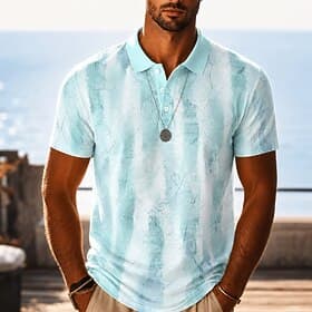 Men's Color Block Geometic Hawaiian Polo Shirts Short Sleeve Polo Shirts Lapel Casual Business Athleisure 3D Print Buttons Breathable Mesh Spring  Summer Blue